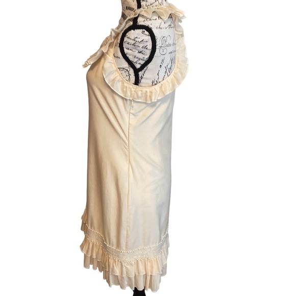 Jenny Han Shift Dress Ruffle Beaded Cotton/Silk Cream Size M - Picture 5 of 8